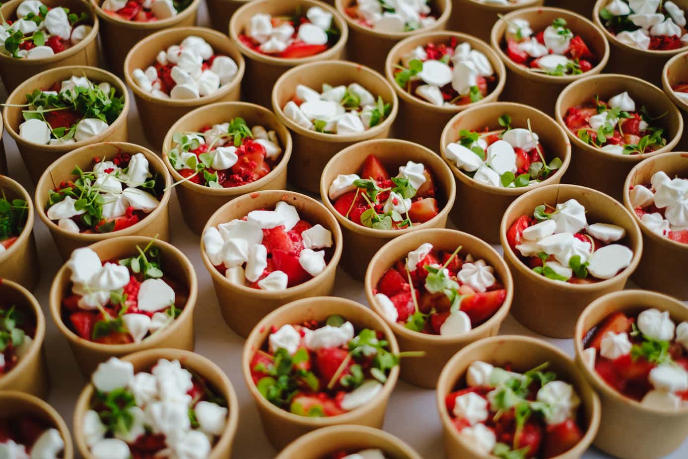 Bowl food desserts at an event, by London PR Photographer Owen Billcliffe