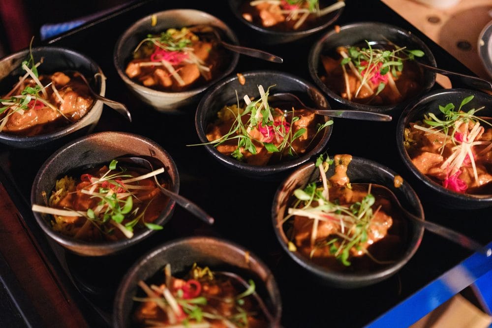 Food close-up showing canapés and garnishes at a Mayfair private event venue