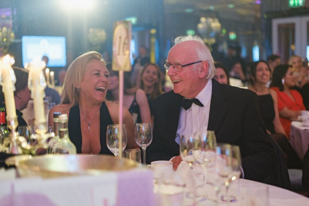 Sarah Beeny and Pete Waterman at the Alfie Boe performing at the Brain Tumour Research gala in the ballroom at The Dorchester, London