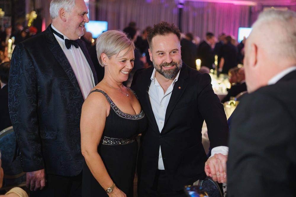 Alfie Boe meeting guests at the Alfie Boe performing at the Brain Tumour Research gala in the ballroom at The Dorchester, London