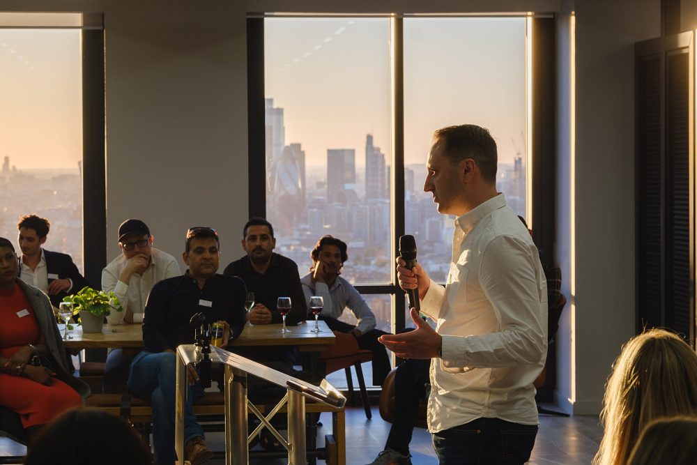 Level39 event photography showing a corporate event with panoramic London skyline