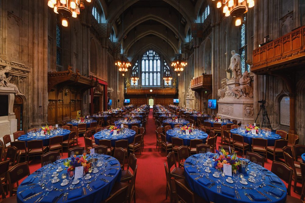 Guildhall event photography showing the main hall set up for lunch