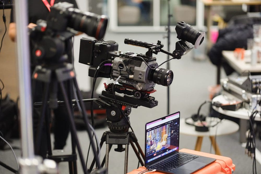 detail shot of cameras used to film the Money Travels podcast for VISA direct