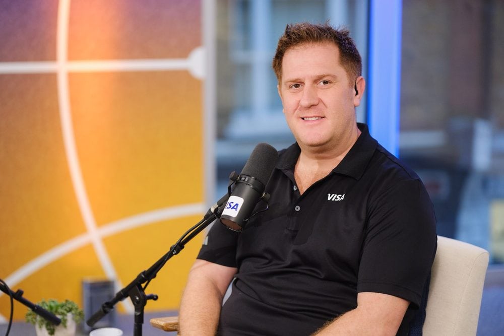 Richard Arundel on the set of their podcast Money Travels for VISA Direct