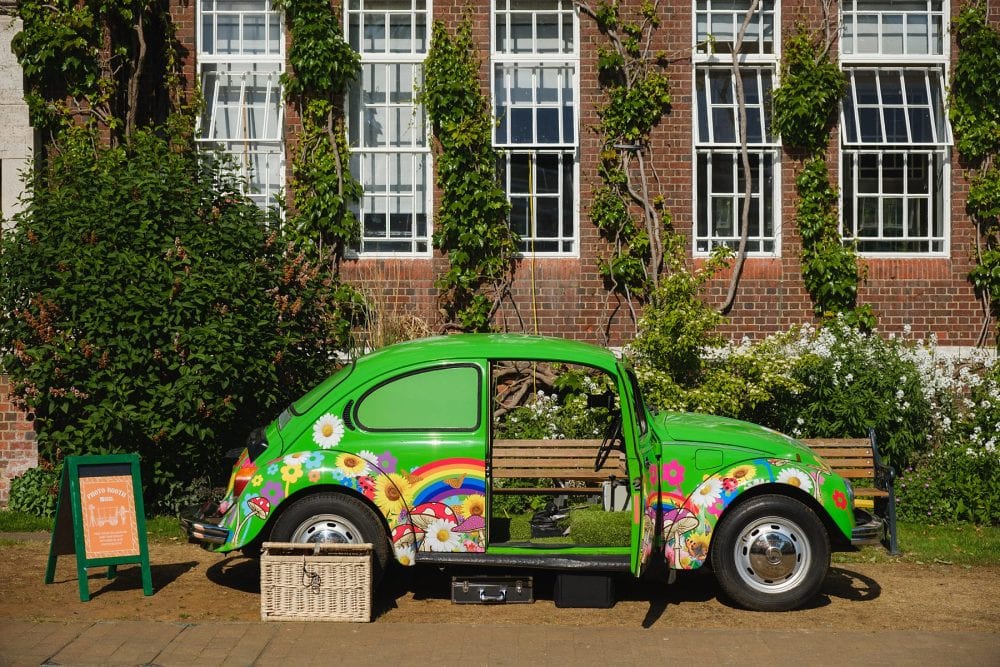Photobooth inside converted VW Beetle at Regent’s University summer party
