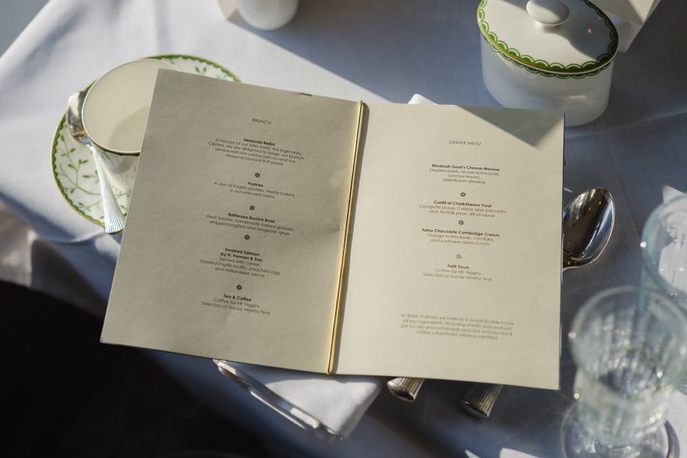 The menu on board the British Pullman train heading to Goodwood