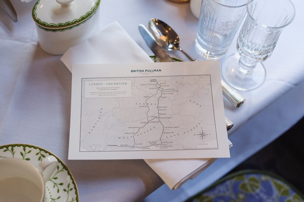 A map of the route the British Pullman train takes to Goodwood