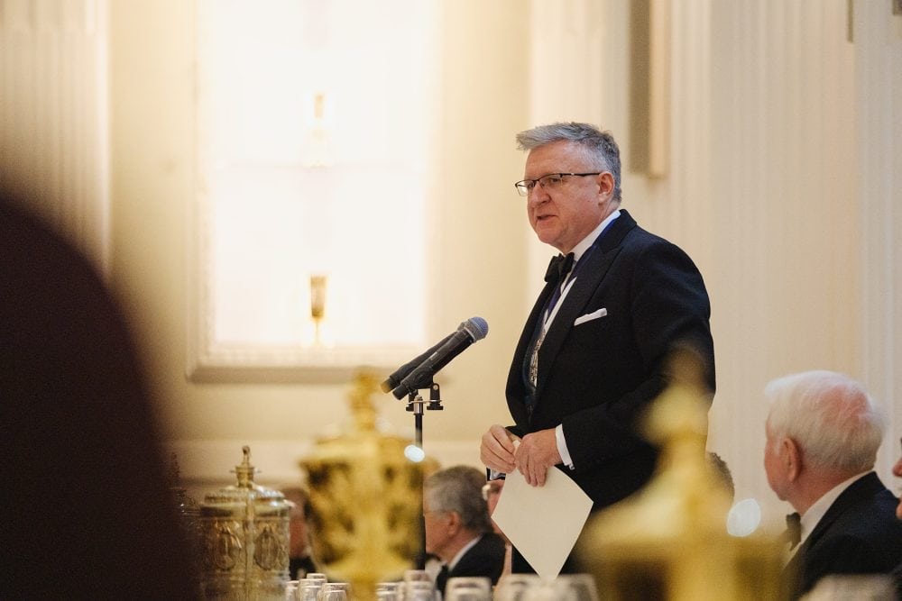 The Lord Mayor giving a speech in the Egyptian Hall at Mansion House