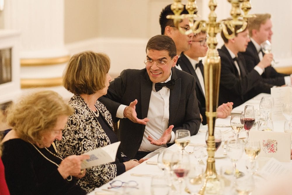 guests socialising during a dinner event in the Egyptian Hall at Mansion House