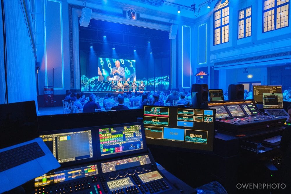 the AV desk setup in the main conference space at Vision Hall London