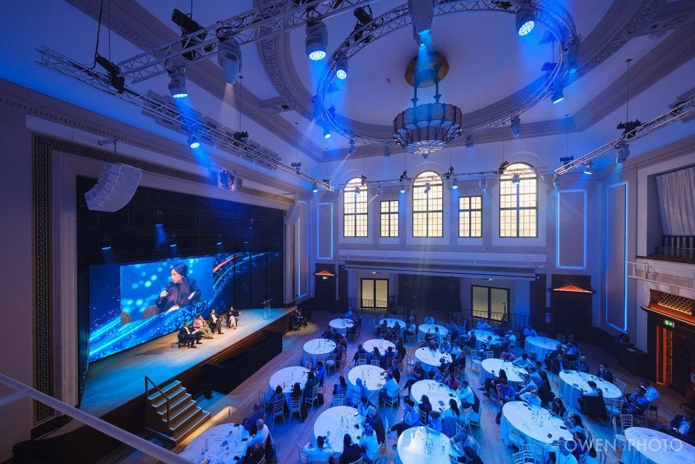 Overhead balcony view of the conference audience in Vision Hall