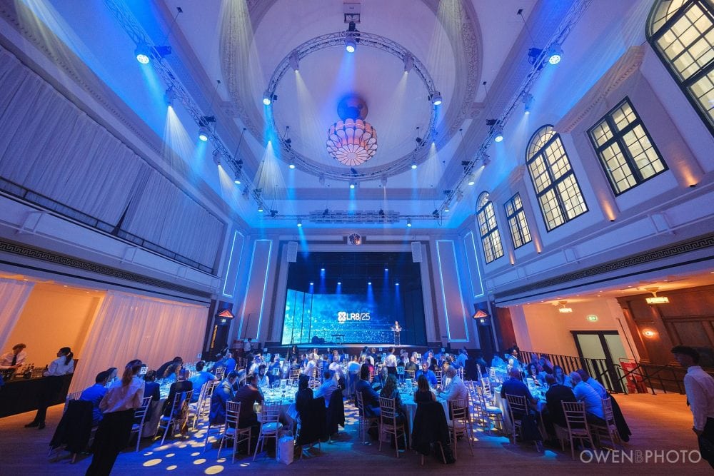 wide shot of a dinner event at Vision Hall London