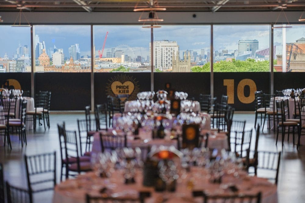 a shot out of the panoramic windows over London from Illuminate at the Science Museum