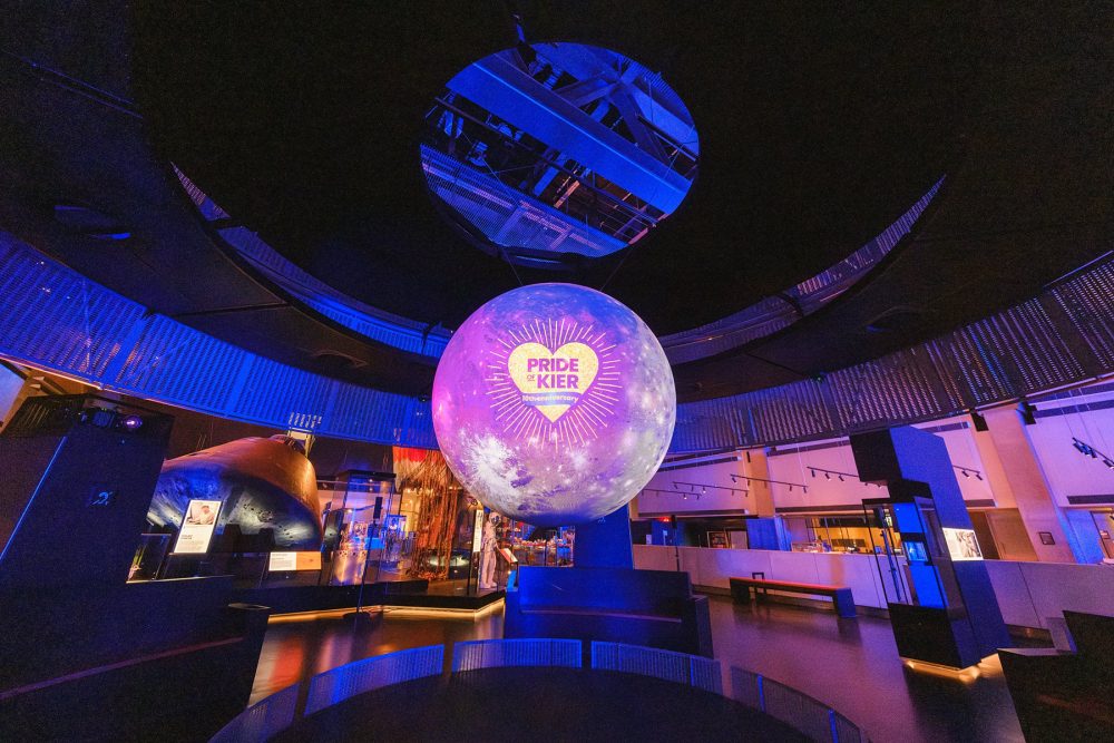the moon in the Space zone with a client logo for an event at London Science Museum