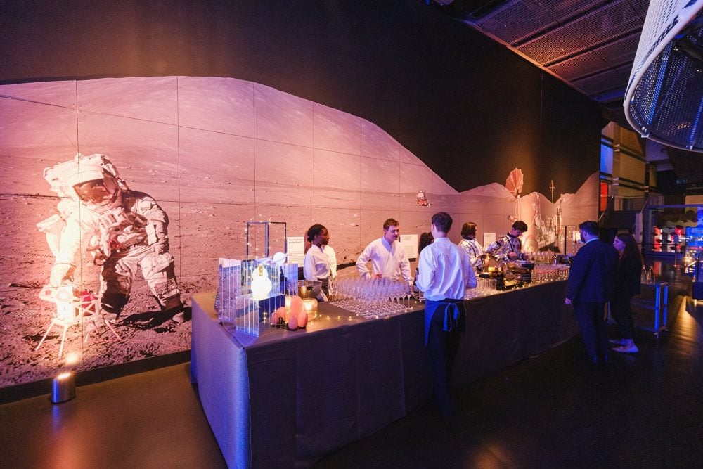bar staff setting up a bar for an event at London Science Museum